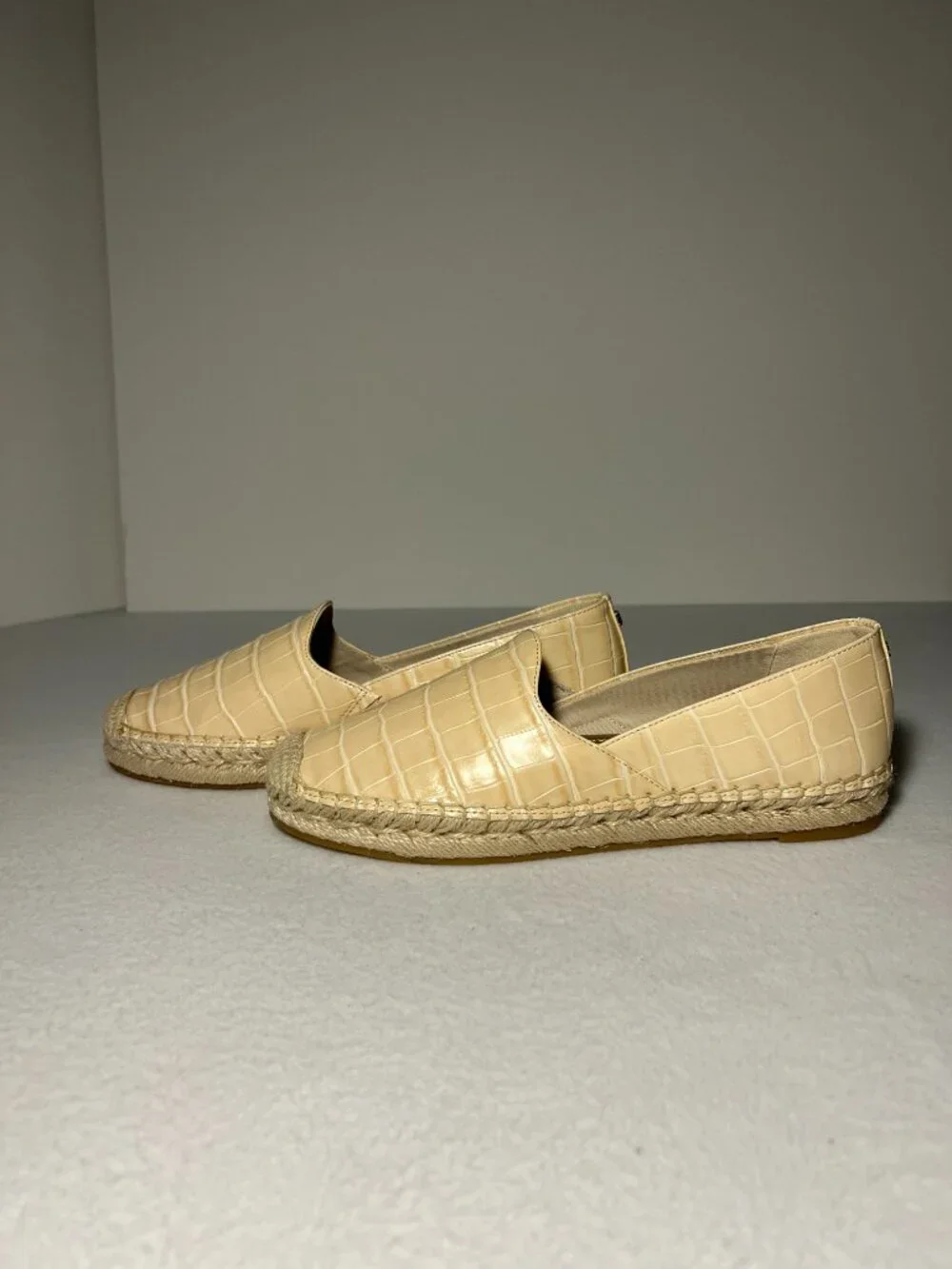 Sam Edelman Women’s 7 Eggshell/cream Kesia Leather Slip-On Espadrille Flat Croco